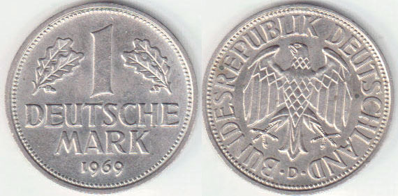 1969 D Germany 1 Mark (EF) A003710